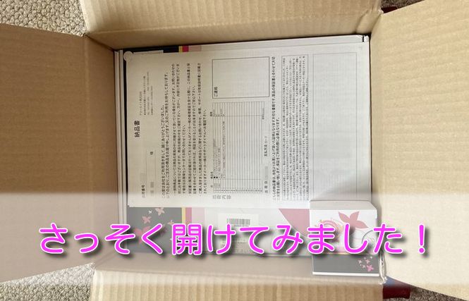 ケノンのダンボールを開いたところの画像