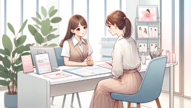 脱毛サロンでカウンセリングを受けている